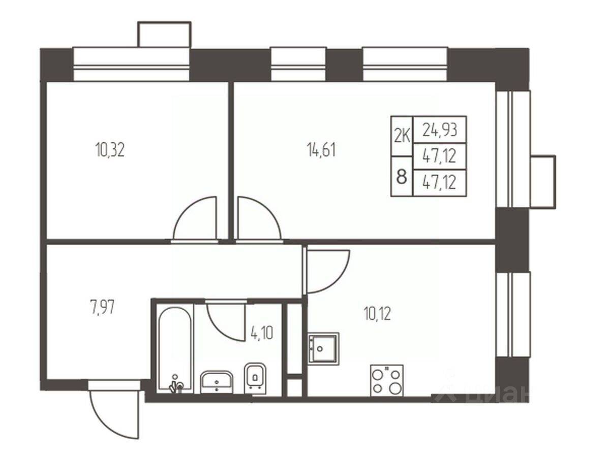 2-комн. квартира, 47,1 м², в ЖК Новая Ивантеевка