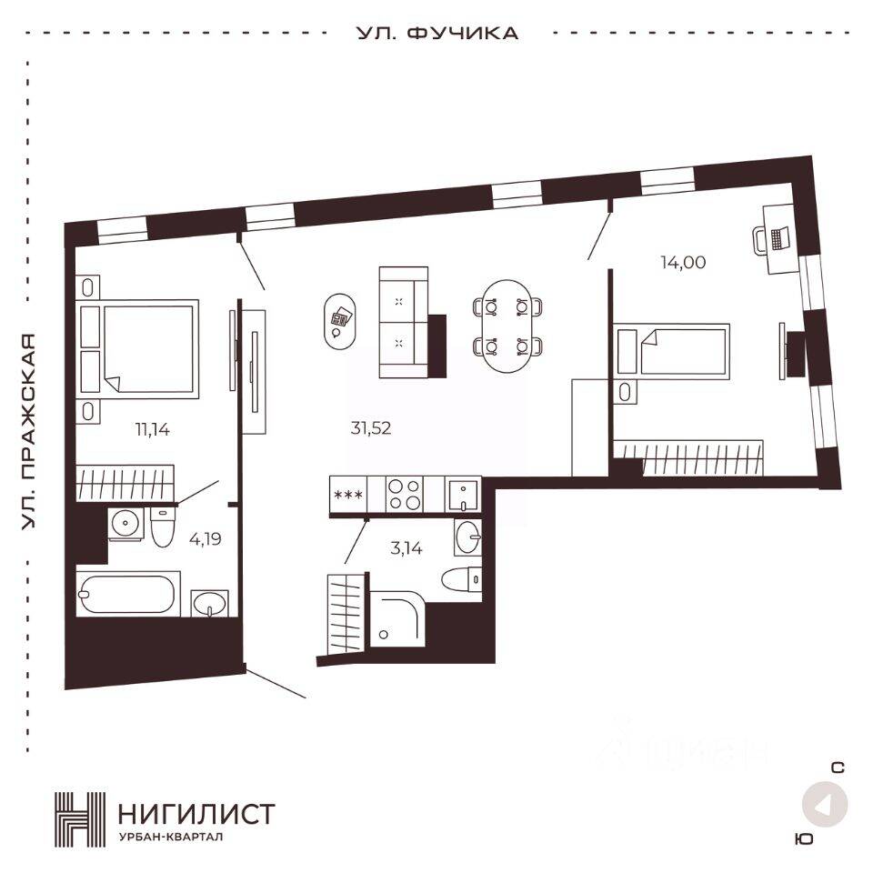 2-комн. квартира, 63,99 м², в МФК Нигилист (Concept)