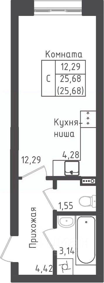 Квартира-студия, 25,68 м², в ЖК Зеленый Оазис-Город