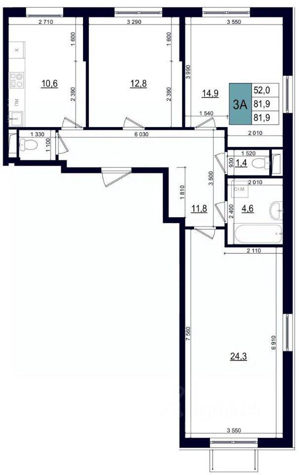3-комн. квартира, 81,9 м², в ЖК «Одинцово сити»