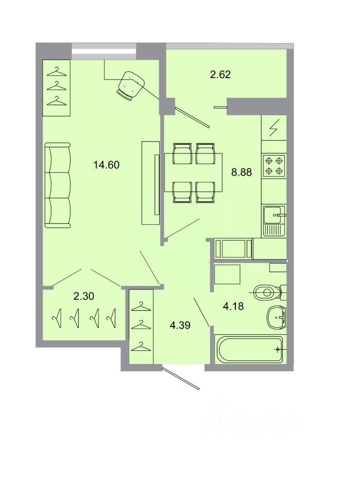 1-комн. квартира, 35 м², в ЖК Стороны света