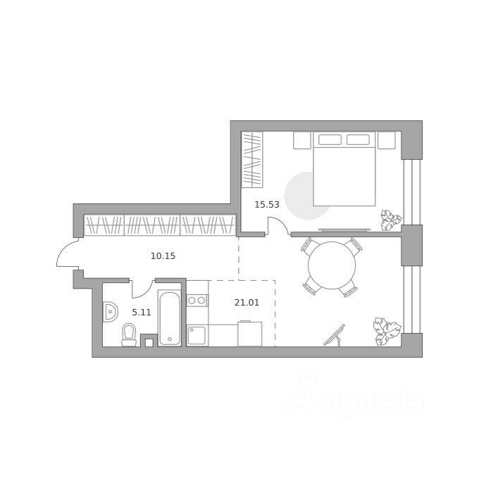 Планировка 1 комнатной квартиры, 51.8 м², в «Павелецкая от Гранель»
