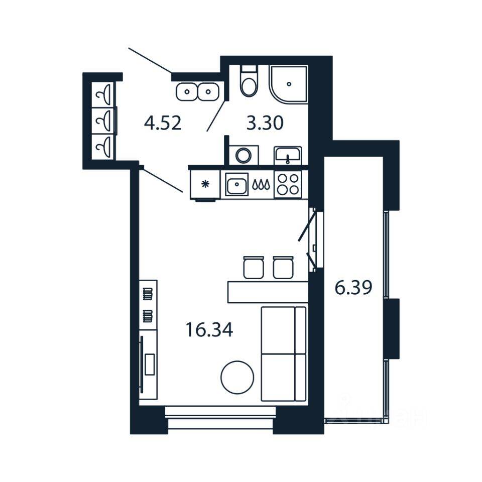 Квартира-студия, 23,9 м², в ЖК Полис Новоселье