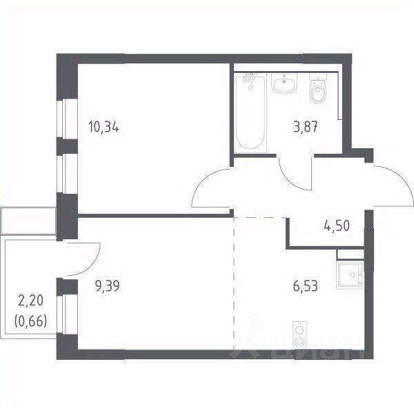 1-комн. квартира, 34,8 м², в ЖК «Пригород Лесное»