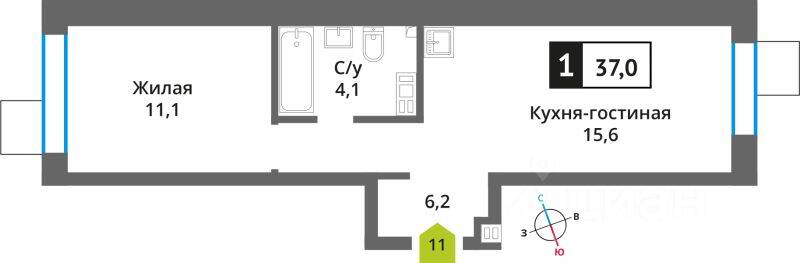 1-комн. квартира, 37 м², в ЖК Никольский квартал Отрада