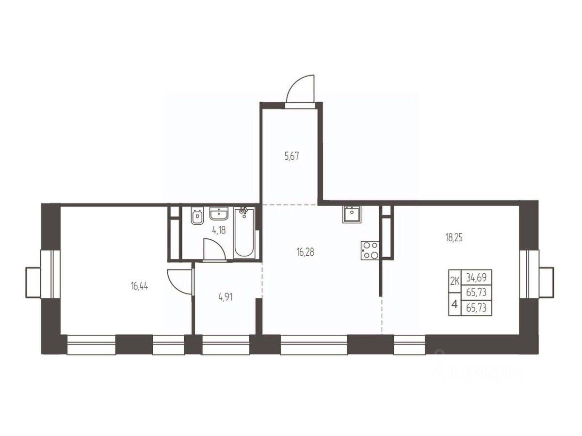 2-комн. квартира, 65,7 м², в ЖК Новая Ивантеевка
