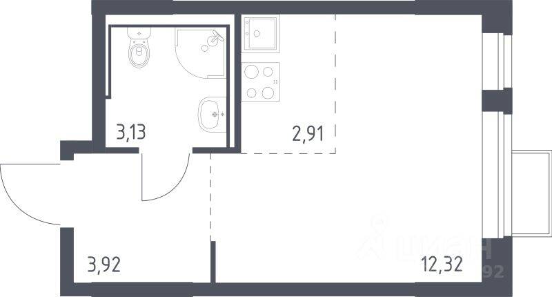 Квартира-студия, 22,28 м², в ЖК Молжаниново
