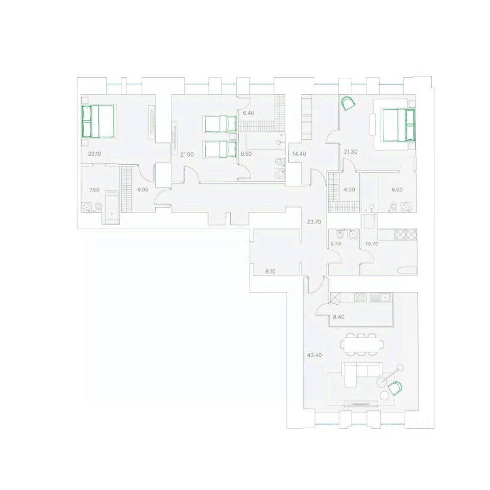 3-комн. квартира, 217,6 м², в ЖК DUO