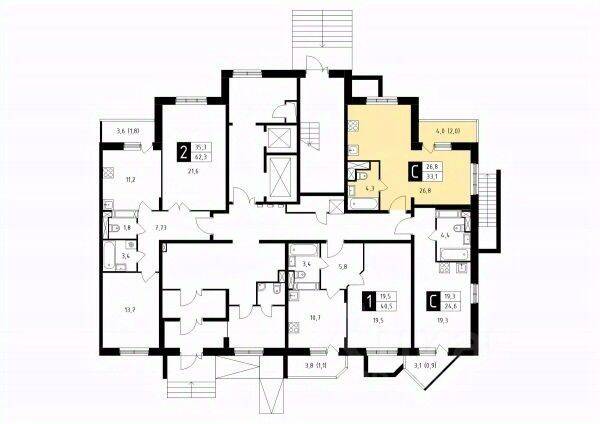 Планировка 1 комнатной квартиры, 33.1 м², в «Школьный (Климовск)»