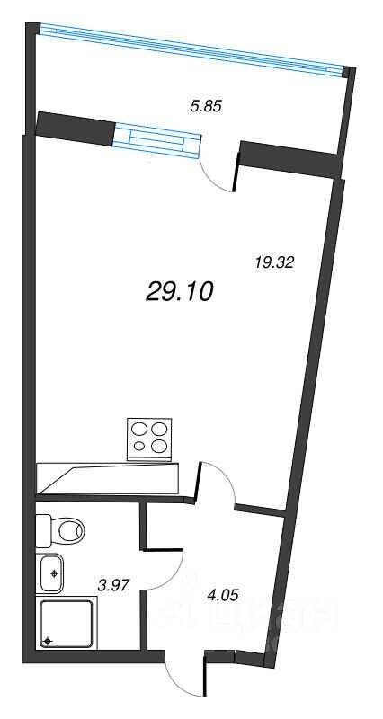 Квартира-студия, 29,1 м², в ЖК Левитан