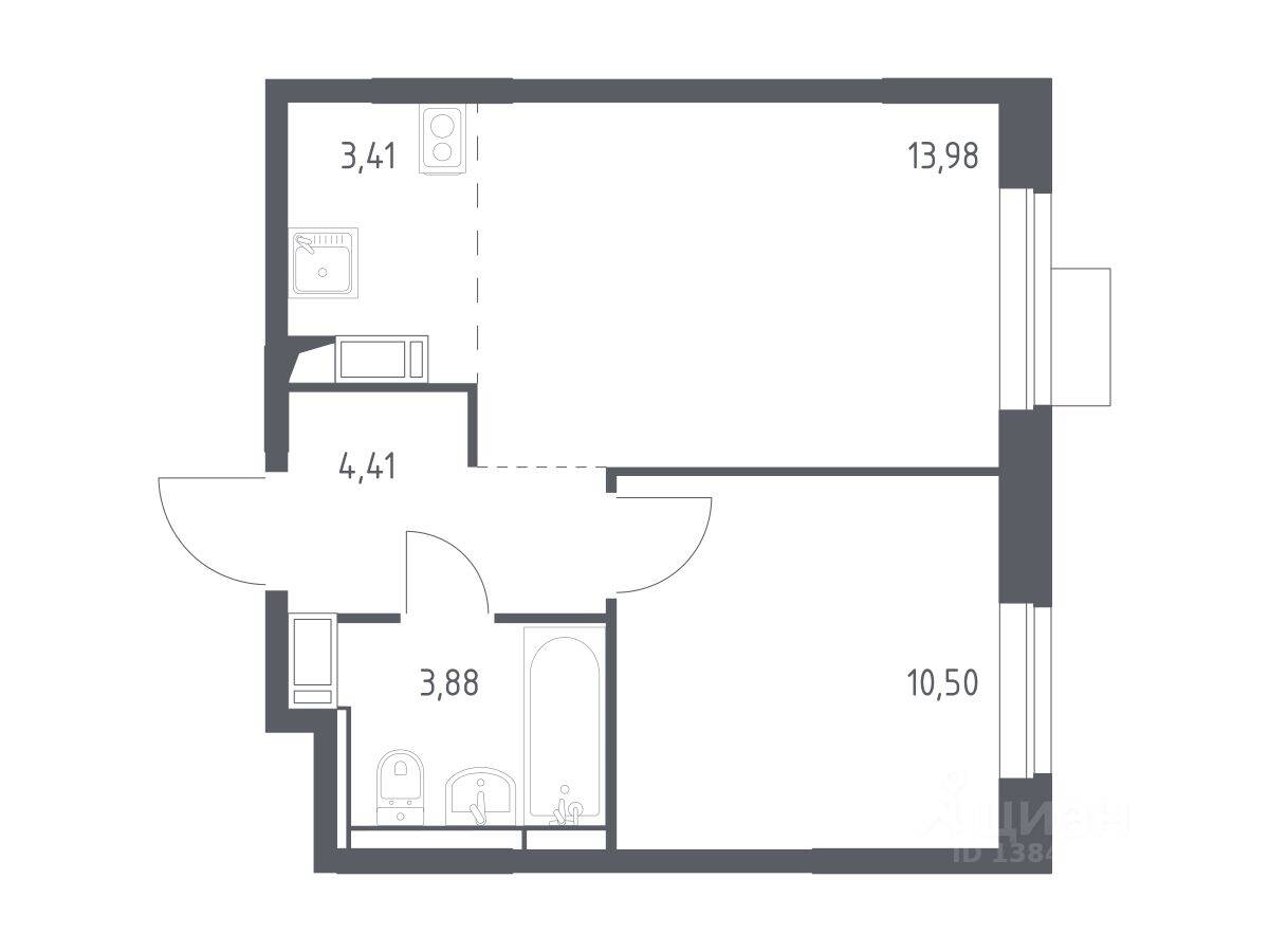 1-комн. квартира, 36,18 м², в ЖК Пятницкие Луга