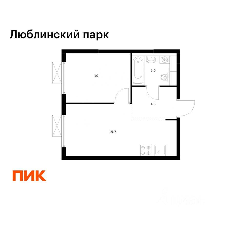 1-комн. квартира, 33,6 м², в ЖК «Люблинский парк»