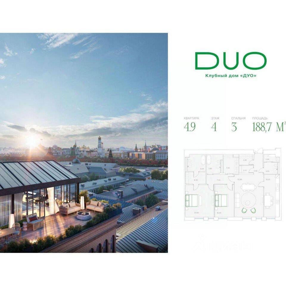 3-комн. квартира, 188,7 м², в ЖК DUO