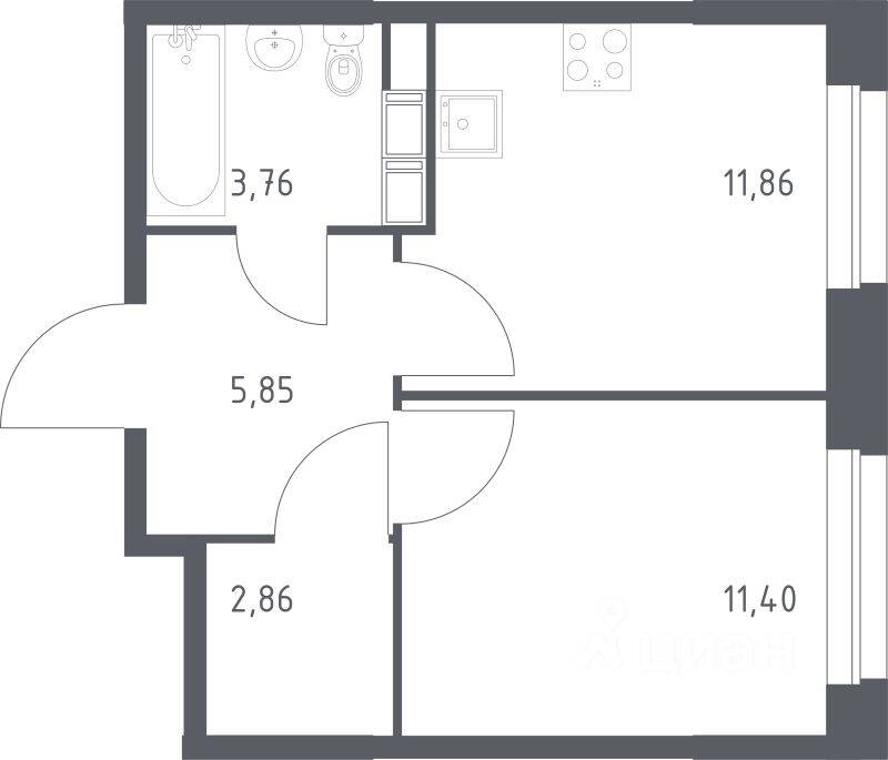 1-комн. квартира, 35,73 м², в ЖК ЭкоБунино