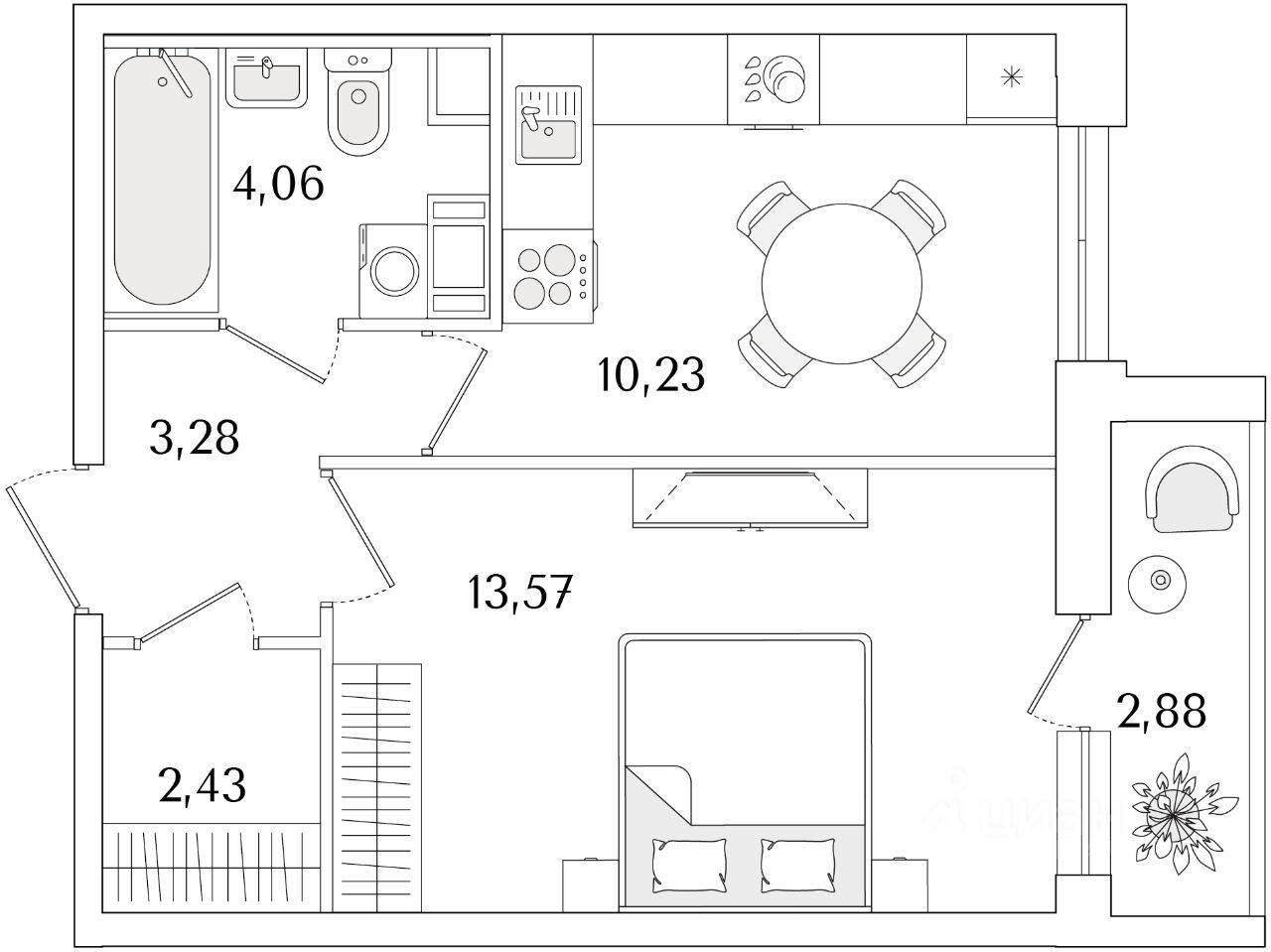 1-комн. квартира, 35,01 м², в ЖК Кинопарк