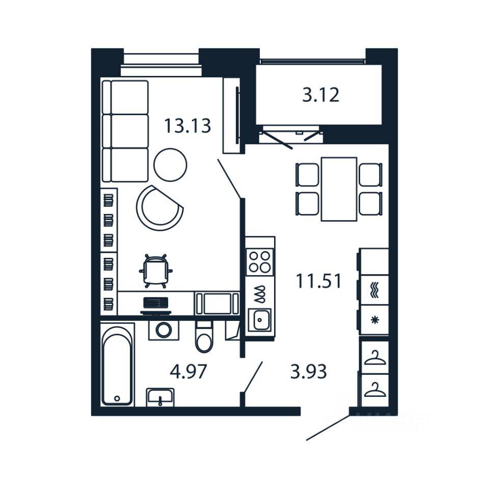 1-комн. квартира, 32,9 м², в ЖК Полис Новоселье