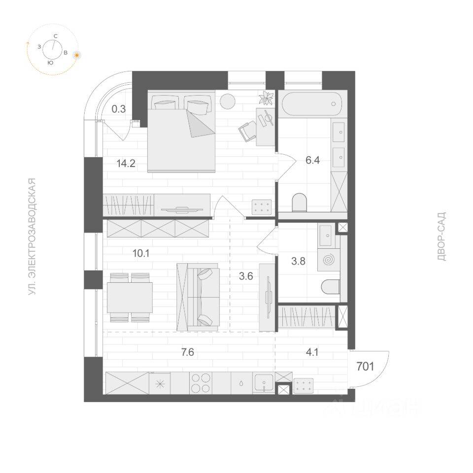 Планировка 1 комнатной квартиры, 49.95 м², в «ARTEL»