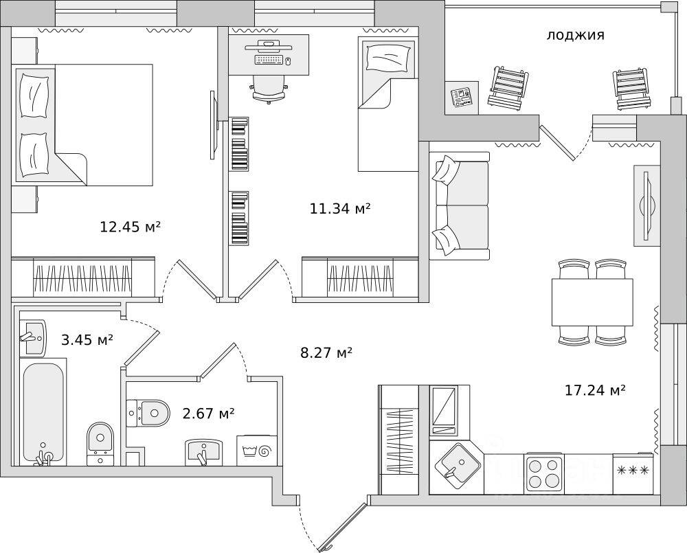 2-комн. квартира, 60,86 м², в ЖК ЦДС «Dreamline»