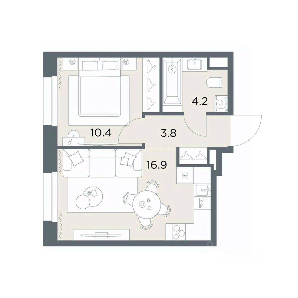 Планировка 1 комнатной квартиры, 35.3 м², в «Станиславский»