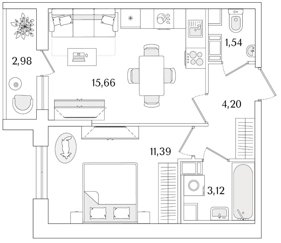 1-комн. квартира, 37,4 м², в ЖК Кинопарк