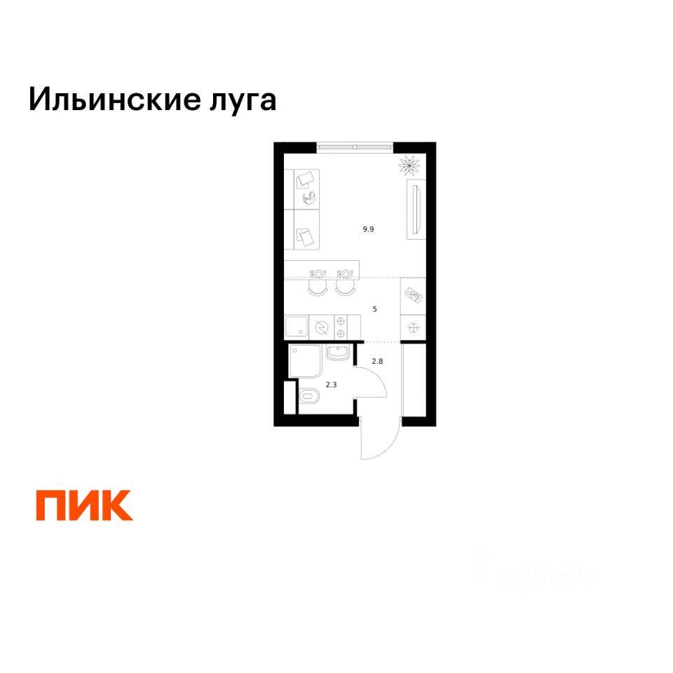Планировка 1 комнатной квартиры, 20 м², в «Ильинские луга»