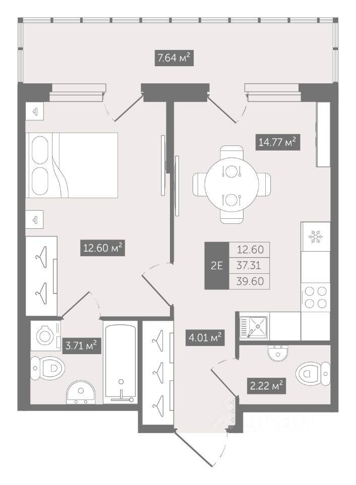 1-комн. квартира, 39,6 м², в ЖК UP-квартал «Воронцовский»