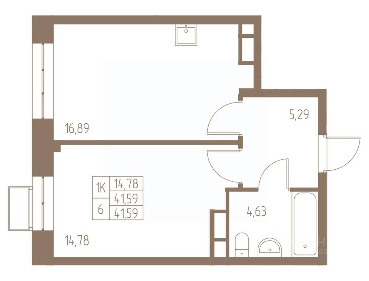 1-комн. квартира, 41,59 м², в ЖК Фабрикант