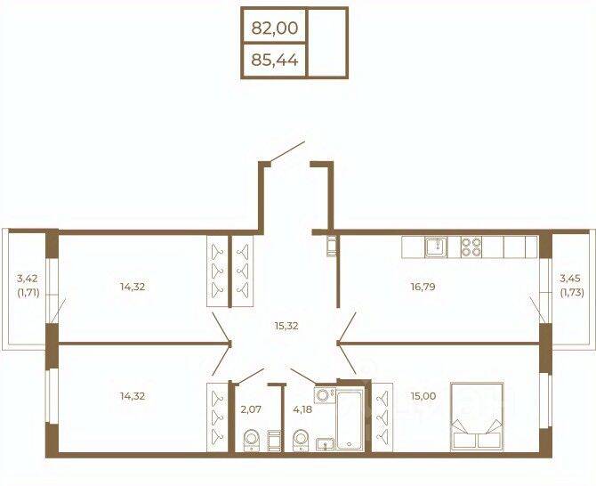3-комн. квартира, 85,44 м², в Малоэтажный ЖК Новая история