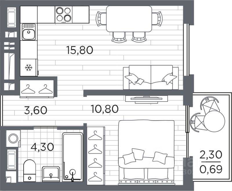 1-комн. квартира, 35,19 м², в ЖК Plus Пулковский