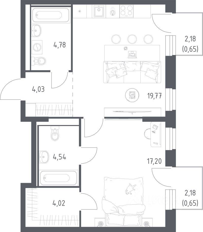 1-комн. квартира, 55,64 м², в ЖК Рублевский Квартал