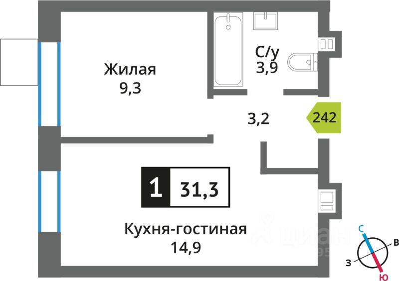 Квартира-студия, 31,3 м², в ЖК Никольский квартал Отрада