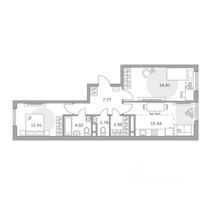 2-комн. квартира, 60,63 м², в ЖК «Нижегородская от Гранель»