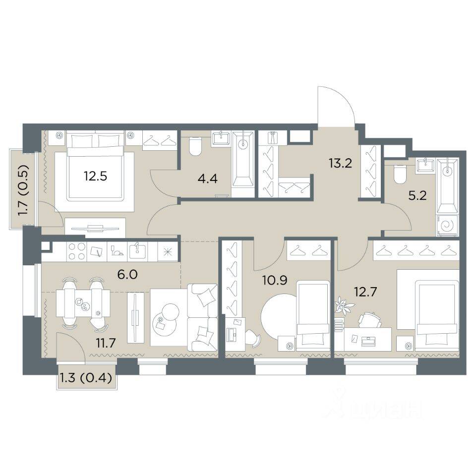 4-комн. квартира, 77,5 м², в ЖК «Станиславский»