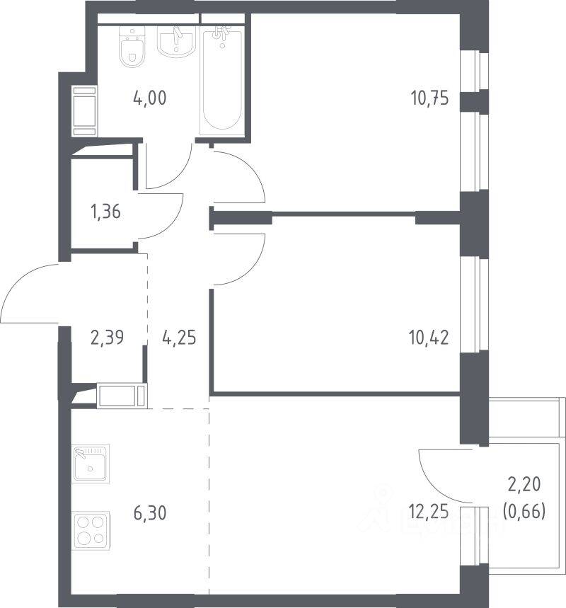 2-комн. квартира, 52,38 м², в ЖК Пятницкие Луга