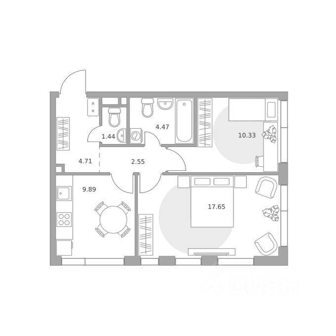 2-комн. квартира, 51,04 м², в ЖК «Нижегородская от Гранель»