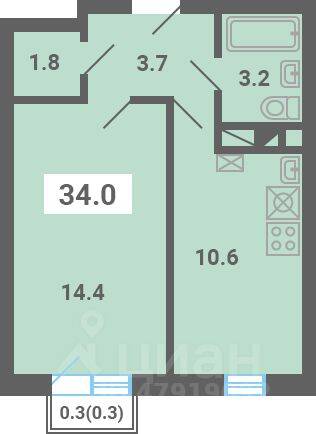 1-комн. квартира, 34 м², в Малоэтажный ЖК «Южная Долина»