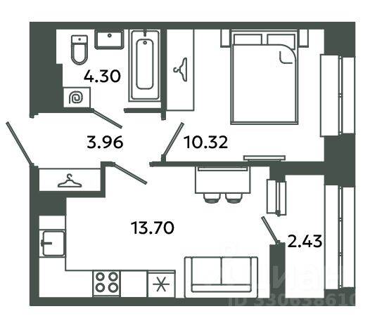 1-комн. квартира, 32,28 м², в ЖК Загляденье