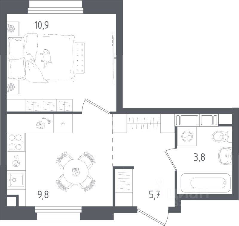 1-комн. квартира, 30,2 м², в ЖК Ольховый Квартал