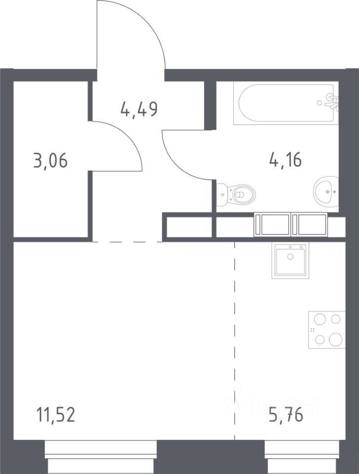 Квартира-студия, 28,99 м², в ЖК ЭкоБунино