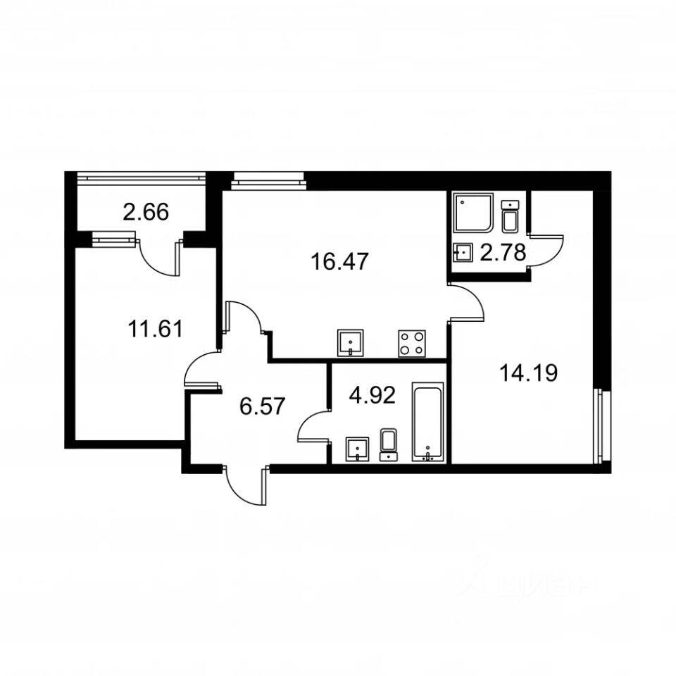 2-комн. квартира, 57,87 м², в ЖК Квартал Заречье