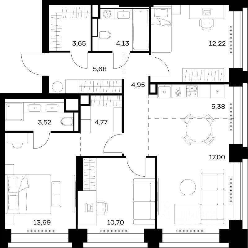 3-комн. квартира, 85,69 м², в ЖК Nova