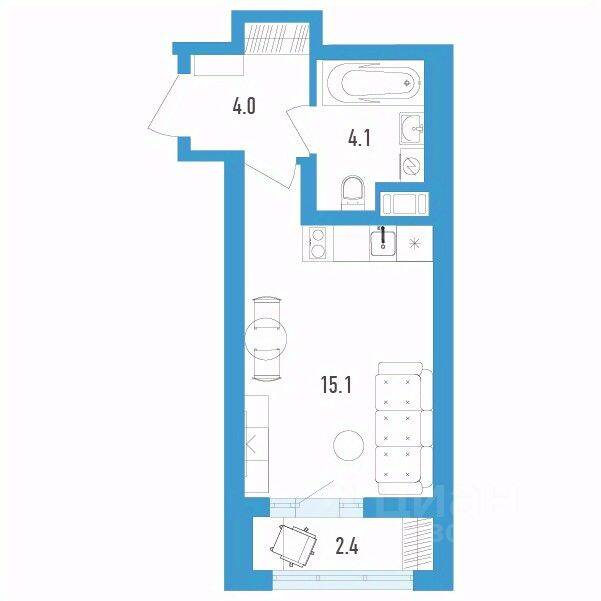 Планировка 1 комнатной квартиры, 24.4 м², в «Aerocity 4»