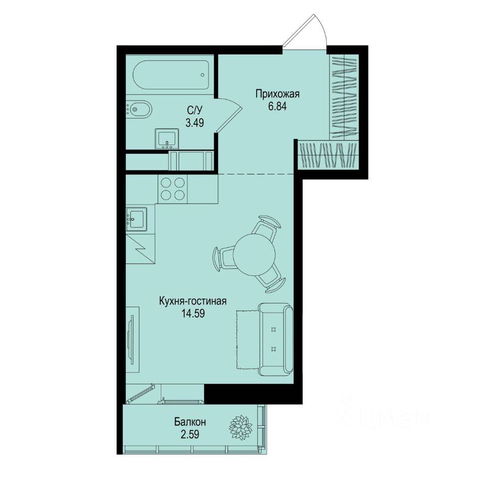 Квартира-студия, 25,7 м², в ЖК ID Kudrovo II
