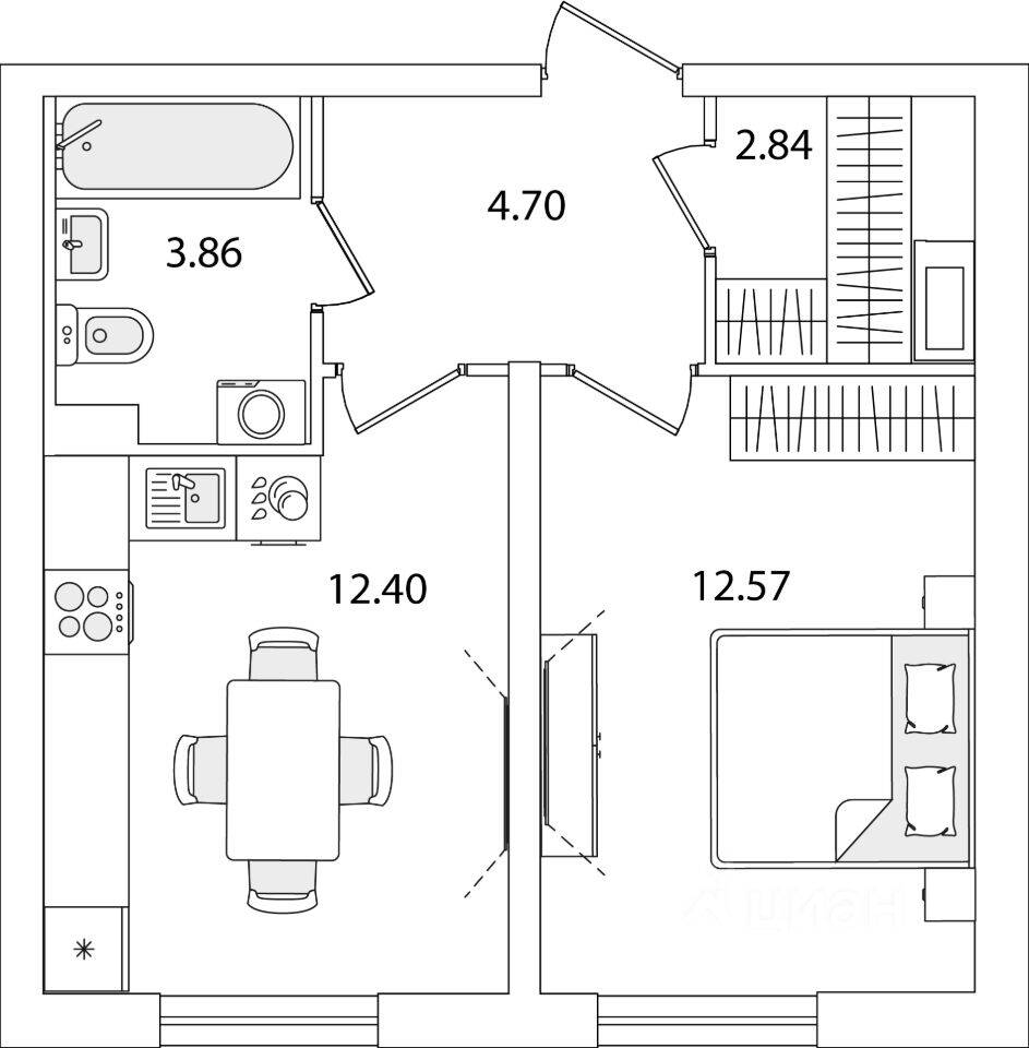 1-комн. квартира, 36,37 м², в ЖК Кинопарк