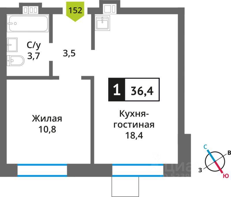 1-комн. квартира, 36,4 м², в ЖК Никольский квартал Отрада