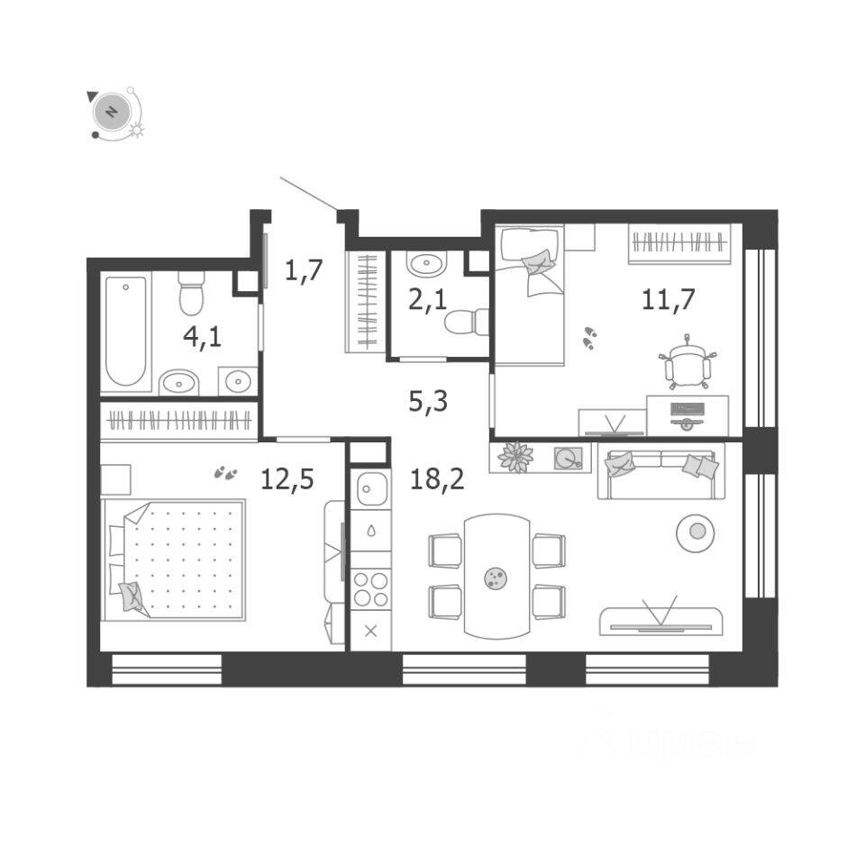 2-комн. квартира, 55,6 м², в ЖК Жилой квартал Shagal