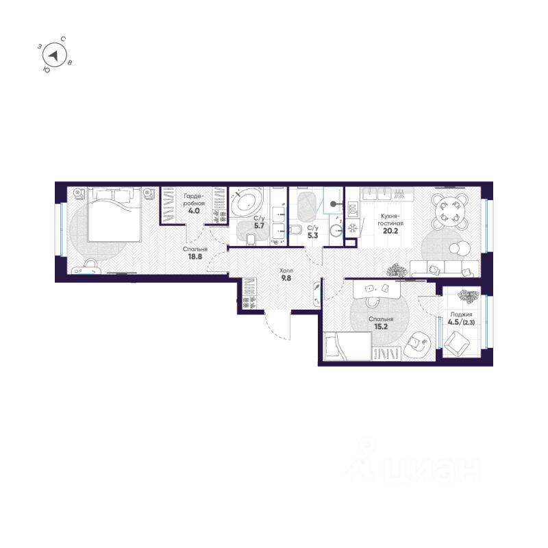 2-комн. квартира, 81,3 м², в ЖК ЛДМ