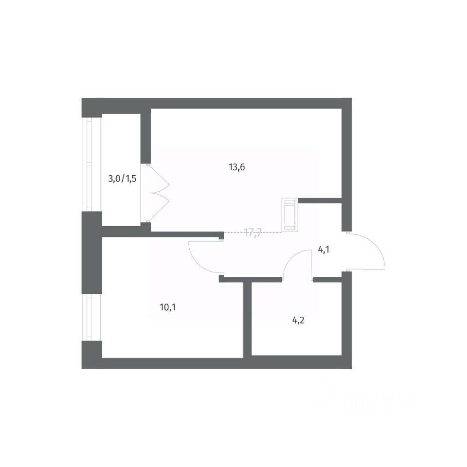Планировка 1 комнатной квартиры, 33.51 м², в «NEWПИТЕР»