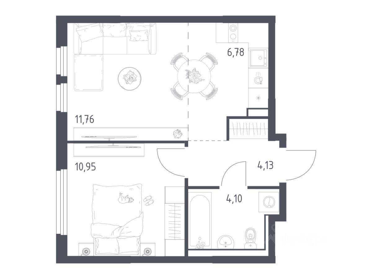 1-комн. квартира, 37,72 м², в ЖК «Пригород Лесное»