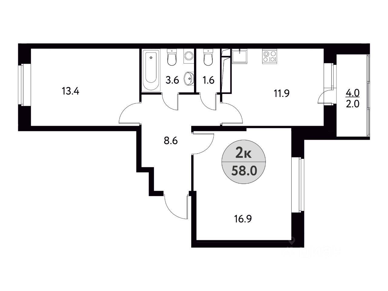 2-комн. квартира, 58 м², в ЖК «Солнечная долина» (Щелково)
